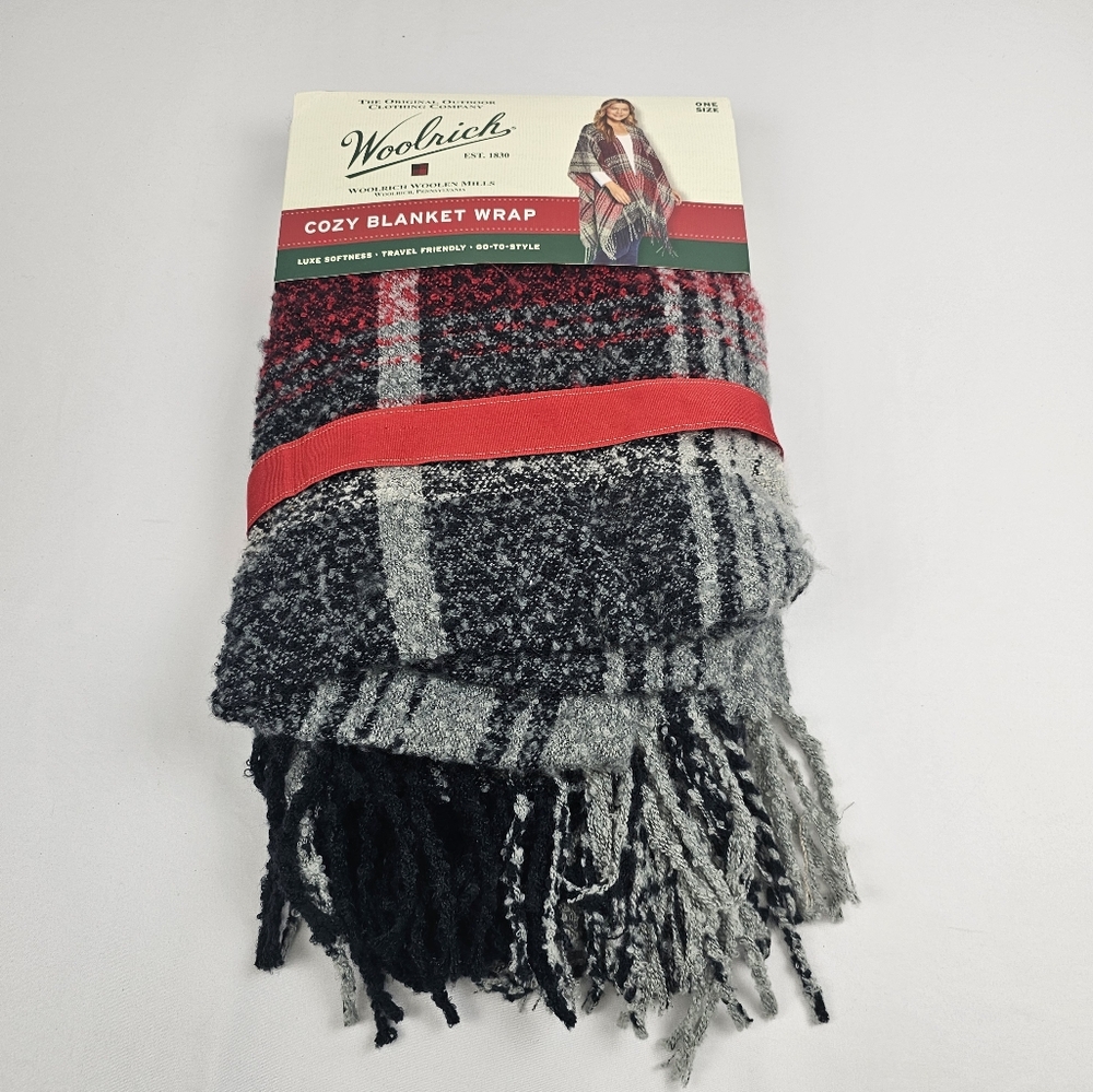 Woolrich Womens One Size Lydia Plaid Cozy Blanket Wrap/Shawl /Fringe